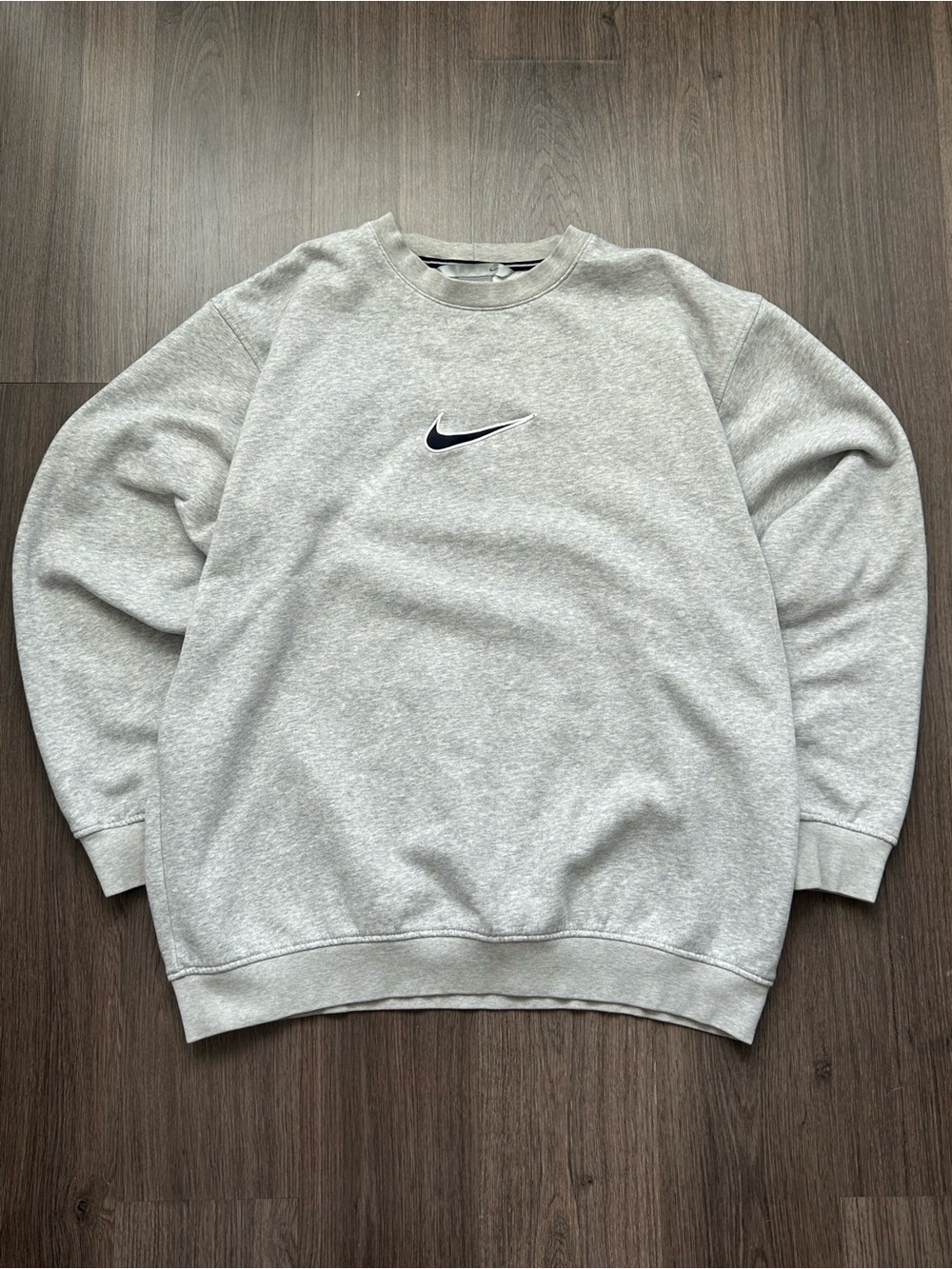 Vintage Nike Light Gray Crewneck Sweatshirt with Black Swoosh